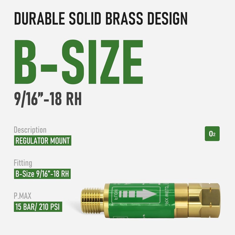 RX WELD مجموعة مانعات ارتداد اللهب لشفاط الأكسجين والأسيتيلين، نهاية الشفاط - حجم "B" خيوط 9/16-18UNF - Image 2